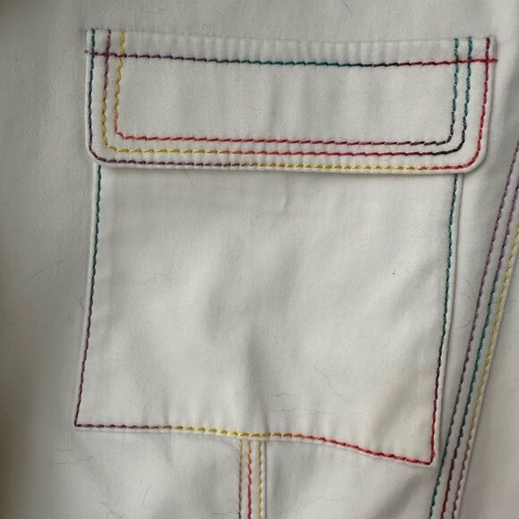 Louis Feraud Paris White Collared Blazer Jacket Rainbow Stitching Size 10 - Picture 3 of 8